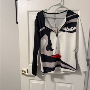Monochrome Graphic Long Sleeve Women's Top